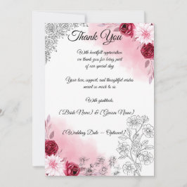 Rosa Blommig Bröllop Tackkort | Romantisk Elegans Tack Kort