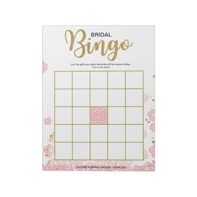 Rosa Blommig Bröllopsbingo Anteckningsblock (Roterad)