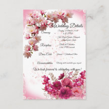 Rosa Blommig Bröllopsdetaljkort på Vitt