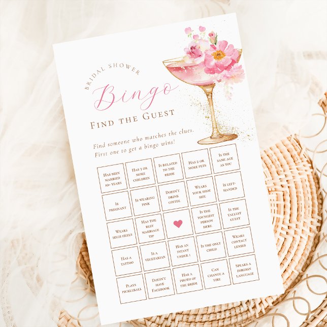 Rosa blommig bröllopsdusch Bingo pappersark (Skapare uppladdad)