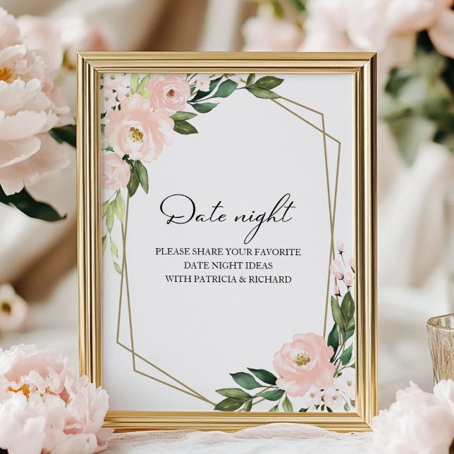 Rosa Blommig Bröllopsdusch Datum Natt Krukskylt Poster (Skapare uppladdad)