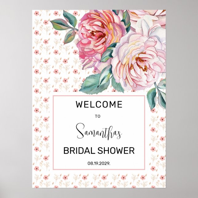 Rosa Blommig Bröllopsfest Välkommen Poster (Framsidan)