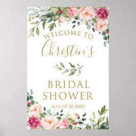 Rosa Blommig Bröllopsfest Välkomstskylt, Skumplast Poster