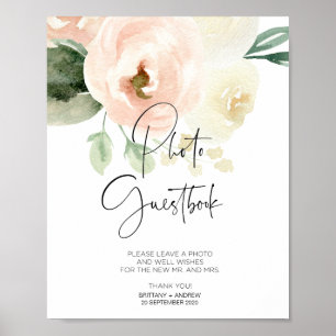 Rosa blommig bröllopsfoto gästbokskylt poster