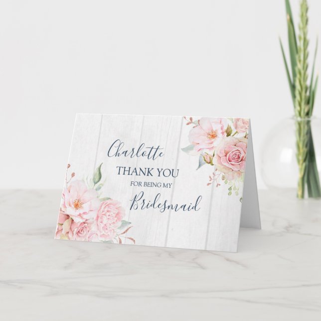 Rosa blommig brudtack varelsen tack kort (Framsida)