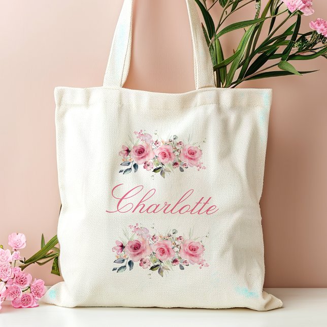 Rosa Blommig Brudtärna Namn Tygkasse (Skapare uppladdad)