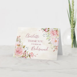 Rosa Blommig Brudtärna Tack Kort