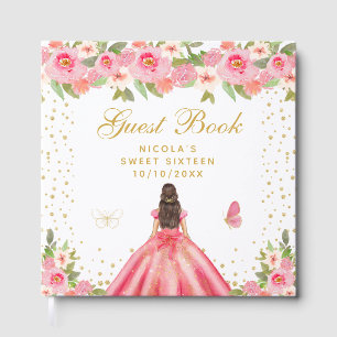 Rosa Blommig Brunett Hår Prinsessa Sweet Sixteen Gästböcker