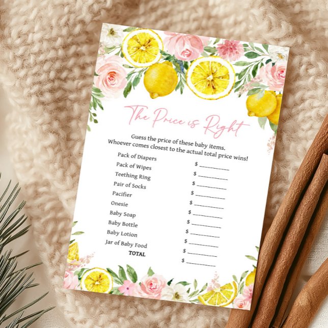 Rosa blommig citron Prisjakten spel (Summer Lemon Citrus Baby Shower The Price Is Right Game)