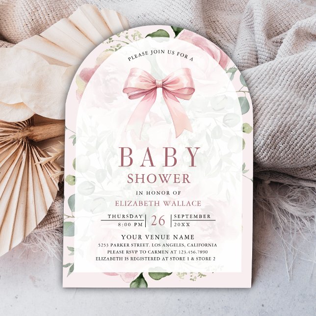  Rosa Blommig Coquette Båge Baby Shower Inbjudningar (Skapare uppladdad)