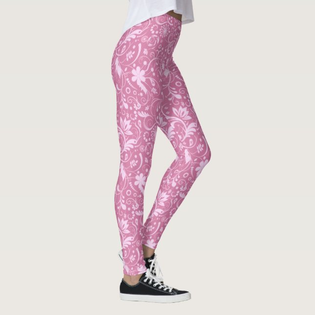 Rosa blommig damastmönster leggings (Höger)