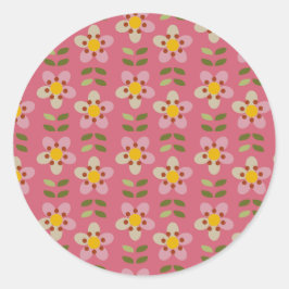 Rosa blommig dekal - Blomma & Fästa Runt Klistermärke
