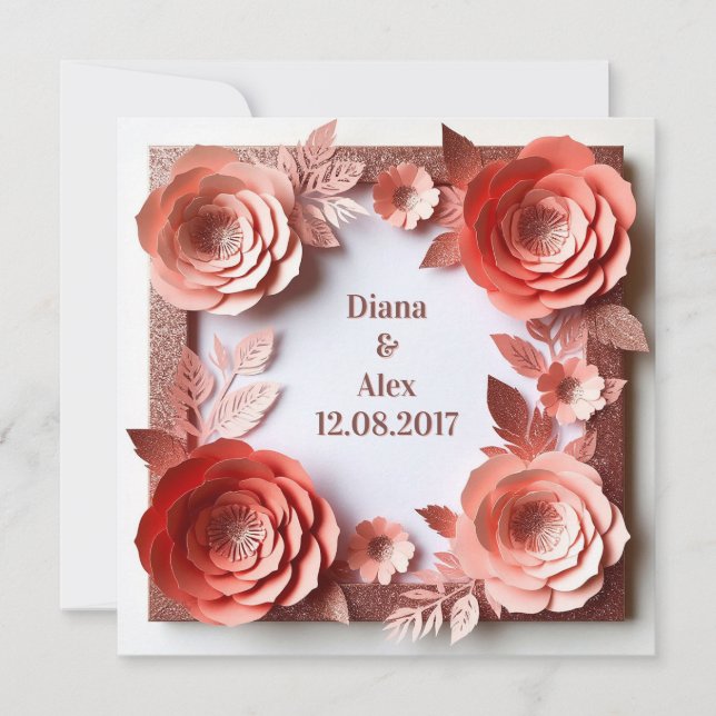 💎 Rosa Blommig Diamant Bröllop 💎 Inbjudningar (Framsida)