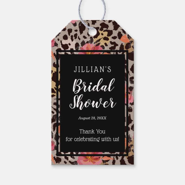 Rosa blommig djurtryck Bröllopsdusch Tack Presentetikett (Framsidan)