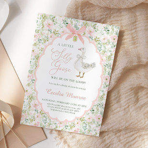 Rosa Blommig Dumma Gås Vintage Baby Shower Inbjudningar