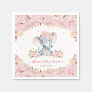 Rosa blommig elefant Baby Shower Födelsedag Pappersservett