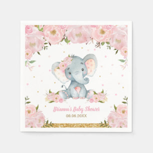 Rosa Blommig Elefant Babyfirande Födelsedag N Pappersservett