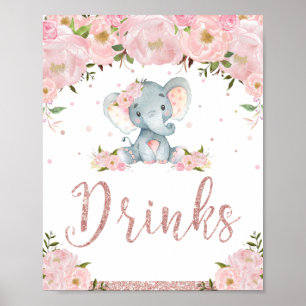 Rosa blommig elefant-dricks-skylt dekoration för b poster
