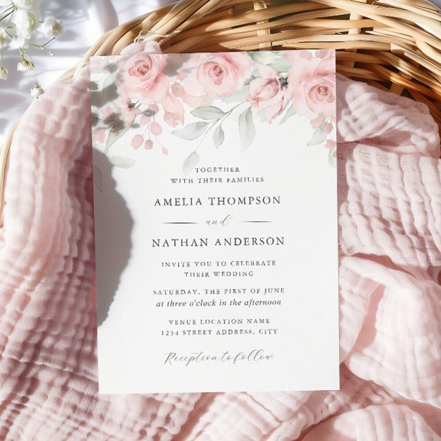 Rosa Blommig Elegant Bröllop  Inbjudningar (Skapare uppladdad)