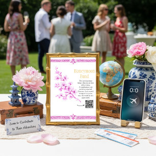 Rosa blommig elegant bröllopspresent QR-kod skylt Inbjudningar