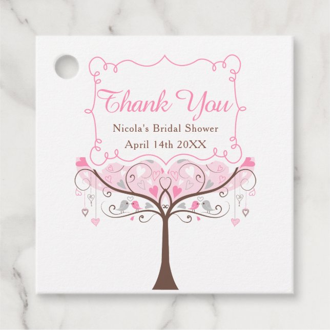 Rosa Blommig Fågel Bröllopsdusch Tackkort Gåvor Etiketter (Framsida)