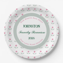 Rosa Blommig Familjeåterträff 9 tums Pappers Tallr