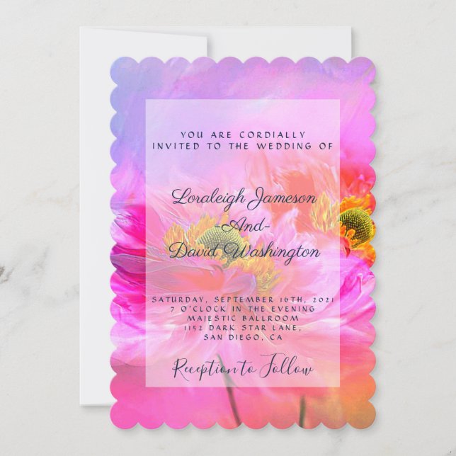 Rosa blommig fantasifull inbjudan (Framsida)