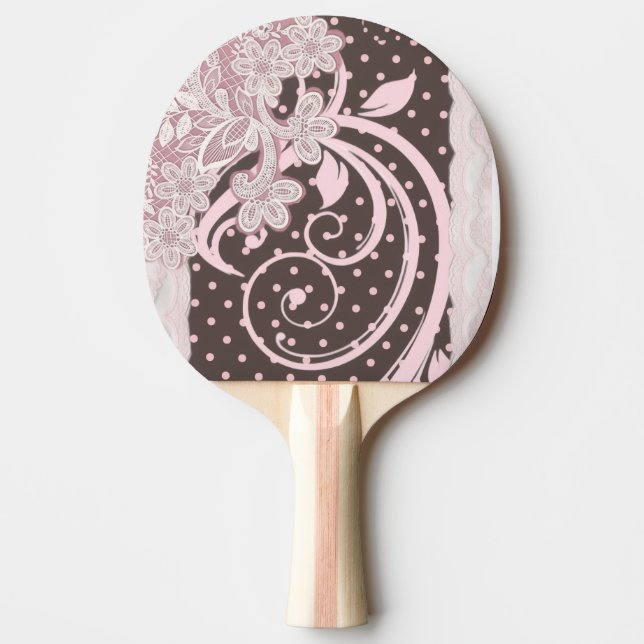 Rosa Blommig Filigran på Polka Prick Wirar Pingisracket (Framsidan)