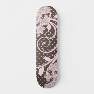 Rosa Blommig Filigran på Polkagrisvirvlar Mini Skateboard Bräda 18,5 Cm