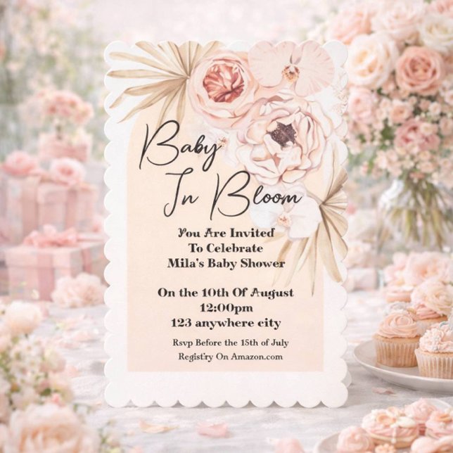 Rosa blommig flicka baby shower-inbjudan inbjudningar (Skapare uppladdad)