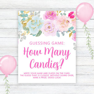 Rosa blommig flicka baby shower stor buk spel skyl poster