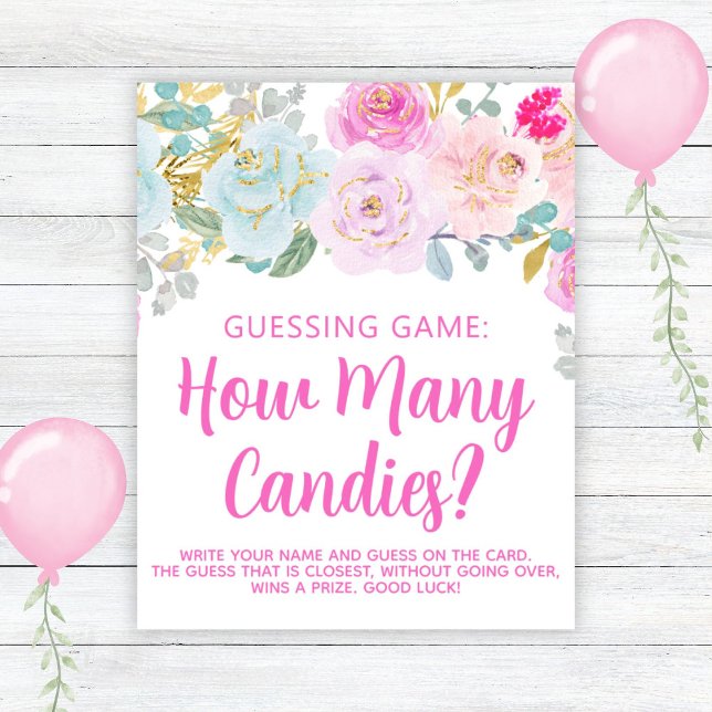 Rosa blommig flicka baby shower stor buk spel skyl poster (Skapare uppladdad)