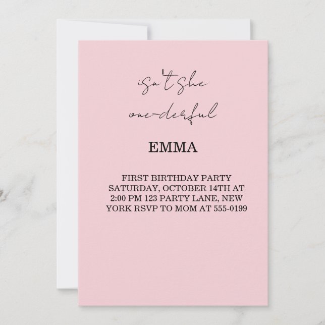 Rosa blommig flicka första födelsedagsinbjudan mal inbjudningar (Framsida)