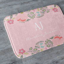 Rosa blommig flickig monogramnamn personlig
