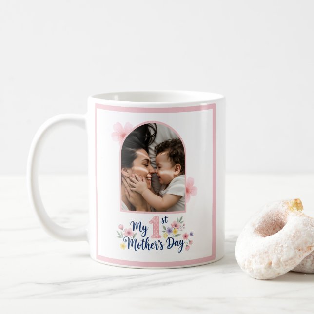 Rosa blommig första mors dag anpassad minnessak kaffemugg (Med munk)