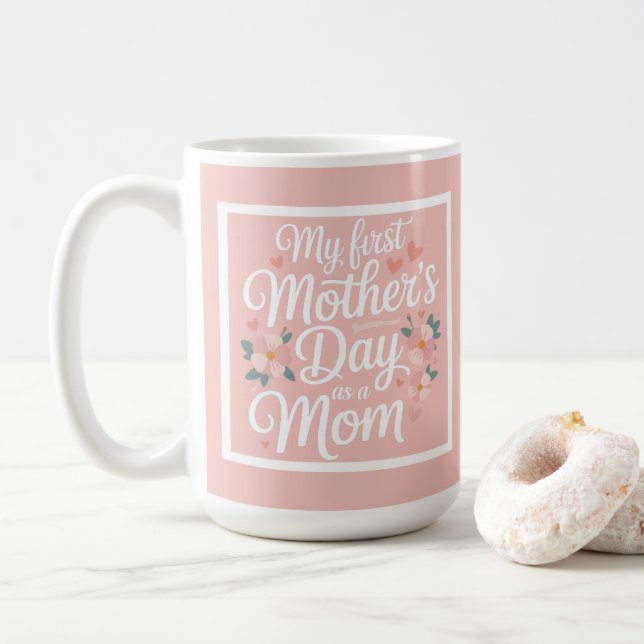 Rosa blommig Första mors dag Kaffemugg (Med munk)