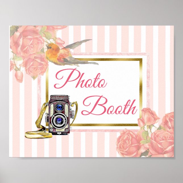 Rosa blommig fotobutiksbröllopsskylt affisch (Framsidan)