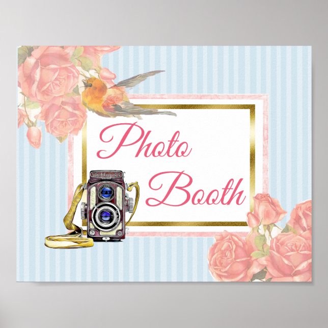 Rosa blommig fotobutiksbröllopsskylt affisch (Framsidan)