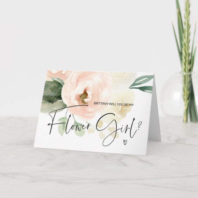 Rosa blommig fråga om blomsterflicka Förslag Bröll Kort (Framsida)
