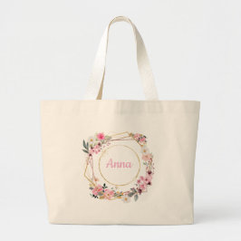 Rosa Blommig Geometrisk Guld Totebag Jumbo Tygkasse
