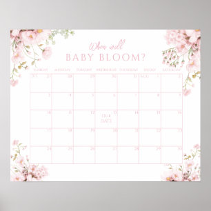 Rosa Blommig Gissa Förlossningsdatum Baby Flicka B Poster