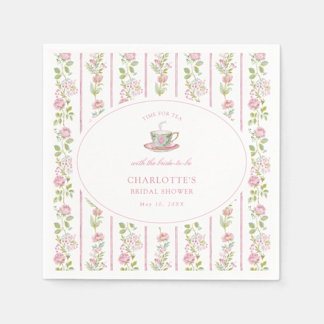Rosa Blommig Grandmillennial Bröllopste-partaj Pappersservett (Framsidan)