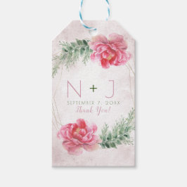 Rosa Blommig Grönska Akvarell Bröllop Presentetikett