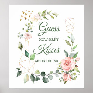 Rosa blommig, grönska Gissa hur många kyssar spel Poster
