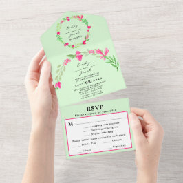 Rosa Blommig Grönska Ljusgrön Chic Bröllop RSVP