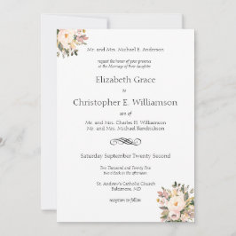 Rosa Blommig Grönska Traditionell Formell Bröllop Inbjudningar