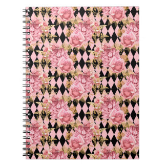 Rosa Blommig Guld Notebook Anteckningsbok