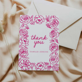 Rosa blommig handritad fantasifull Tacksamhet Tack Kort
