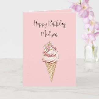 Rosa Blommig Here's the Scoop Glassbirthday Kort