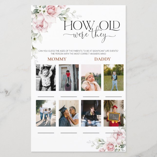 Rosa Blommig Hur Gamla Var De Baby Shower Lek (Framsida)